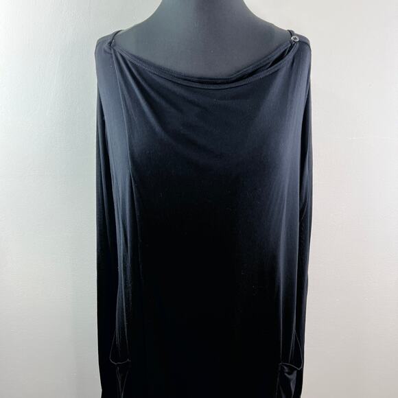 Hard Tail Black Top Boat Neck Asymmetrical Loose Fit Long Sleeve Size Medium M - Picture 2 of 8